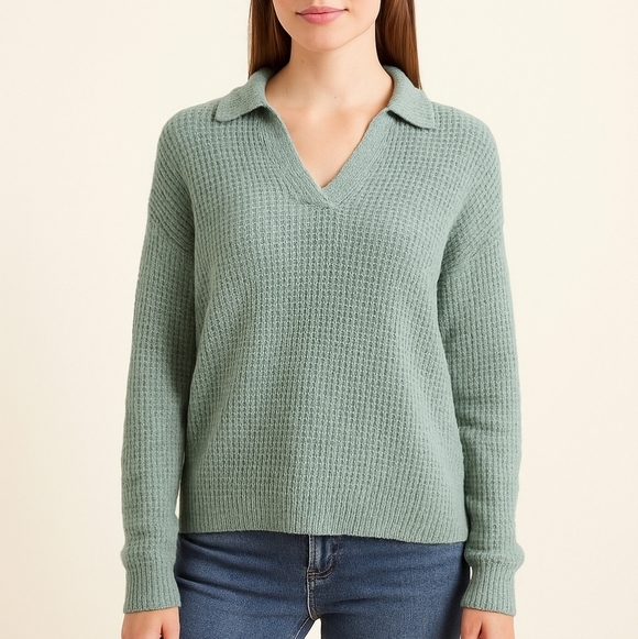 NWT William Rast V neck Sweater with collar - Picture 1 of 7